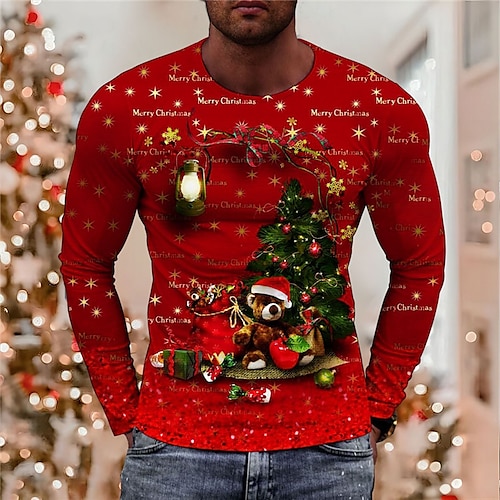 

Men's T shirt Tee Graphic Prints Toy Bear Crew Neck Green Black Blue Purple Red 3D Print Outdoor Christmas Long Sleeve Print Clothing Apparel Basic Sports Designer Casual