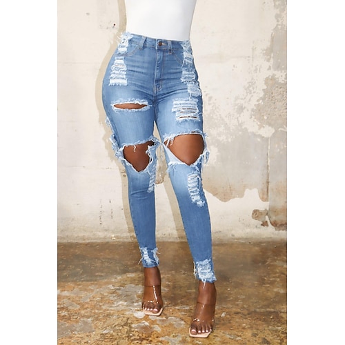 

Women's Jeggings Denim Blue High Waist Streetwear Casual Going out Casual Daily Full Length Outdoor Solid Colored S M L XL 2XL