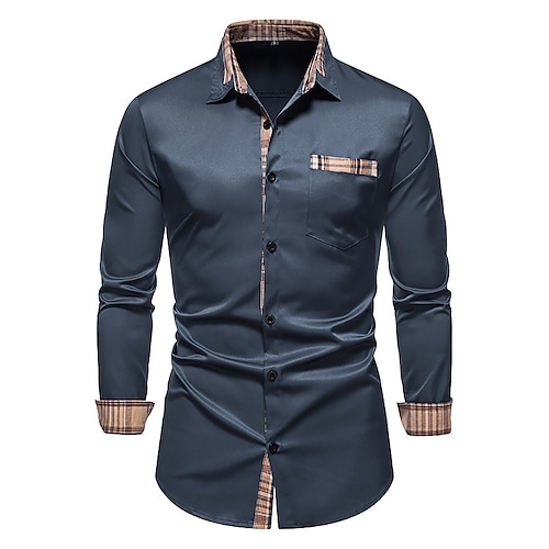

Men's Classic Shirt Regular Fit Long Sleeve Square Neck Solid Color Cotton Blend Black Burgundy Navy Blue 2022