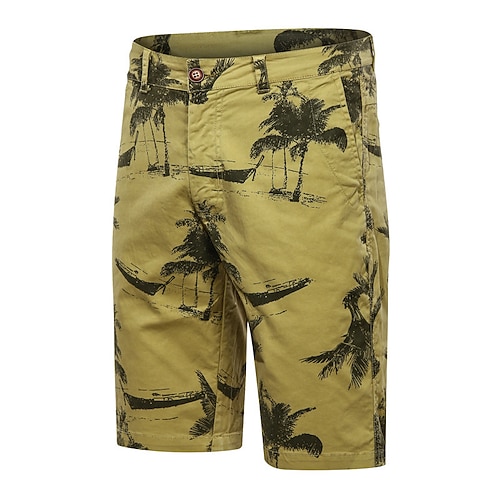 

Men's Shorts Beach Shorts Zipper Pocket Print Leaf Daily Holiday 100% Cotton Streetwear Stylish turmeric Wine Inelastic
