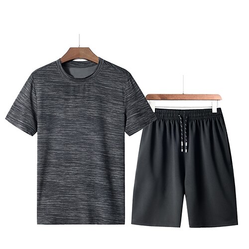 

Herre T-skjorte drakter Joggedress Tennis skjorte Shorts og T-skjorte sett Fargeblokk Crewneck Dagligdagstøy Feriereise Kort Erme Lapper Klær Gymnastik