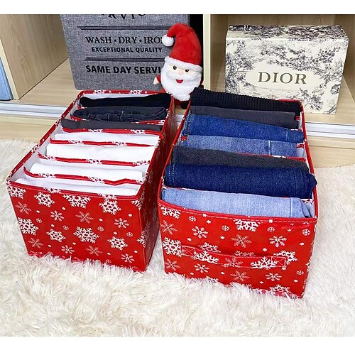 

christmas snowflake foldable underwear jeans storage box compartment drawer style bra panties clothes storage box