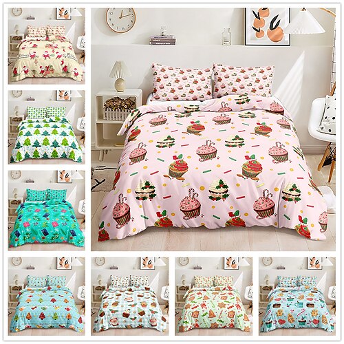 

Cute Christmas 3 Piece Duvet Cover Set Bedding Set Comfortable Quilt Cover Soft Lightweight Microfiber Including 1 Duvet Cover 2 Twin/King/King Pillow Case 1 Twin/Twin Pillow Case