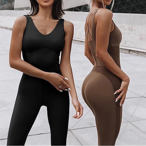 

Women's Jumpsuit Basic Cross Back Solid Color Bodysuit Black Rosy Pink Spandex Yoga Fitness Gym Workout Tummy Control Butt Lift Breathable Sleeveless Sport Activewear Stretchy