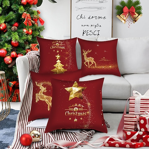 

Christmas Double Side Throw Pillow Cover 4PC Soft Decorative Square Cushion Case Pillowcase for Bedroom Livingroom Sofa Couch Chair Superior Quality Machine Washable