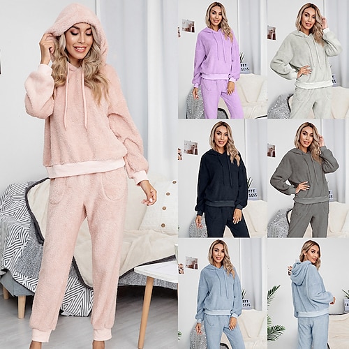 

Women's Hoodie Pants Sets Pajamas Basic Blue Purple Casual Daily Plain Hooded S M L XL