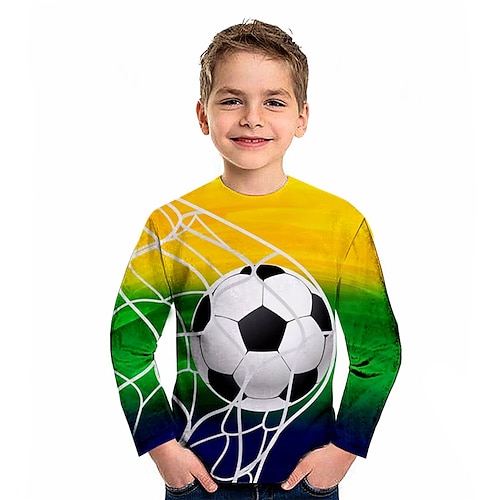 

Kid Boys World Cup T shirt Tee Football Long Sleeve Crewneck Children Top Casual Sports Daily Winter Fall Yellow 3-12 Years