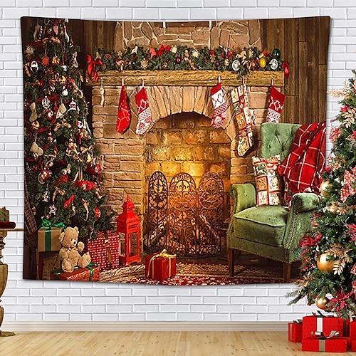 

Christmas Santa Claus Holiday Party Wall Tapestry Art Decor Photo Background Backdrop Tablecloth Hanging Home Bedroom Living Room Dorm Decoration Christmas Tree Fireplace Gift Polyester View