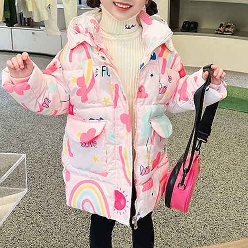 

Toddler Girls' Down Coat Cartoon Active School Coat Outerwear 7-13 Years Winter Pink Navy Blue White