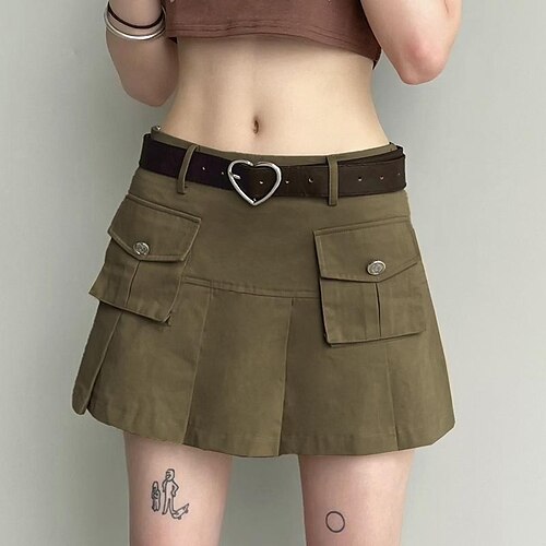 

Women's Cargo Skirt Mini Denim khaki Skirts Pleated Pocket Sexy Holiday S M L