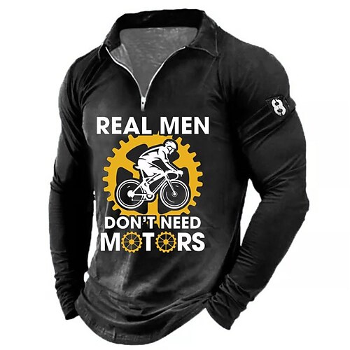 

Men's Polo Shirt Golf Shirt Letter Graphic Prints Bicycle Turndown Green Black Blue Gray 3D Print Outdoor Street Long Sleeve Zipper Print Clothing Apparel Fashion Designer Casual Soft