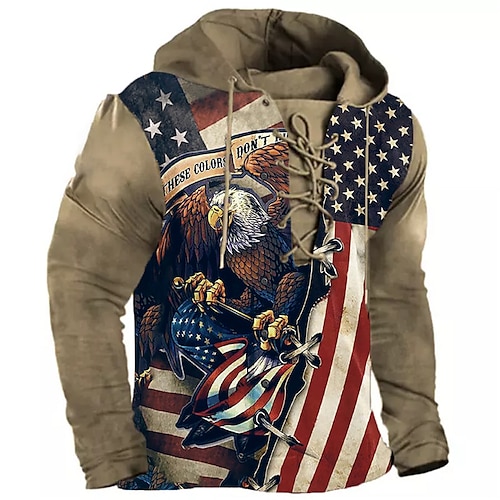 

Men's Unisex Pullover Hoodie Sweatshirt Green Blue Purple Royal Blue Brown Hooded Graphic Prints Eagle National Flag Lace up Print Sports & Outdoor Daily Sports 3D Print Designer Casual Big and Tall