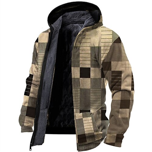 

Herren Fleecejacke Kapuzenshirt mit durchgehendem Reißverschluss Fleece-Hoodie Sherpa-Jacke Dicke Hoodies Braun Khaki Mit Kapuze Plaid Grafik-Drucke Zip Bedruckt Sport Natur Täglich Sport 3D-Druck