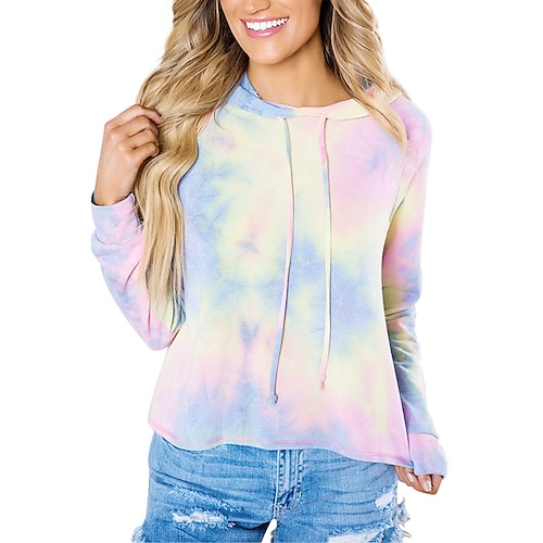 

Women's Sweatshirt Pullover Basic Yellow Tie Dye Street Hoodie Long Sleeve S M L XL 2XL