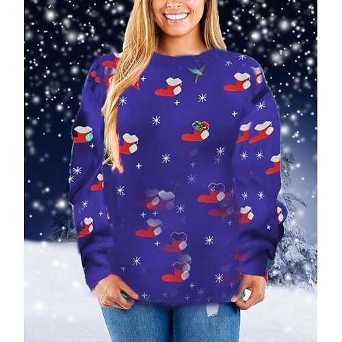 

Women's Ugly Christmas Sweater Pullover Sweater Jumper Ribbed Knit Knitted Geometric Crew Neck Stylish Casual Outdoor Christmas Winter Fall Blue Red S M L