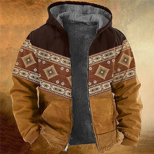 

Homme Sweat à capuche zippé Veste Marron Capuche Bloc de couleur Imprimés Photos Zippé Imprimer Sport Loisir du quotidien Des sports 3D effet Polaire Bohème Vêtement de rue Design Hiver Vêtement