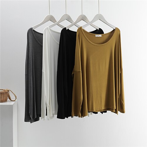 

Women's T shirt Tee Loose Solid / Plain Color Basic Classic Round Neck Regular Spring & Fall Dark Yellow Black Dark Gray Beige