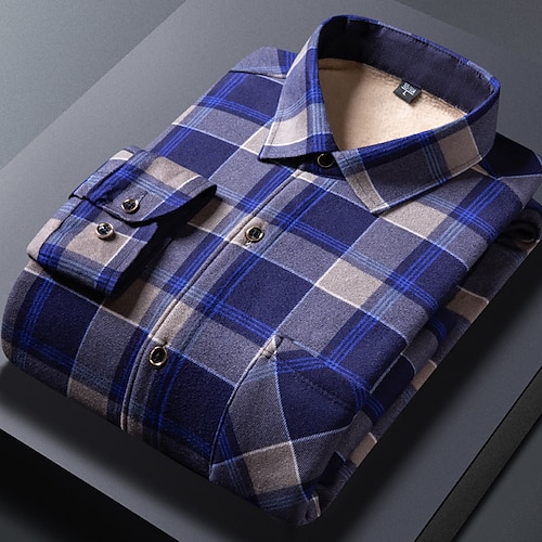 

Men's Fleece Shirt Dress Shirt Plaid Striped Turndown Outdoor Street Long Sleeve Button-Down Clothing Apparel Fashion Business Pocket