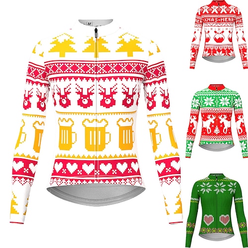 

Women's Cycling Jersey Long Sleeve Bike Jersey Top with 3 Rear Pockets Ugly Christmas Funny Christmas Mountain Bike MTB Road Bike Cycling Breathable Quick Dry Moisture Wicking Reflective Strips White