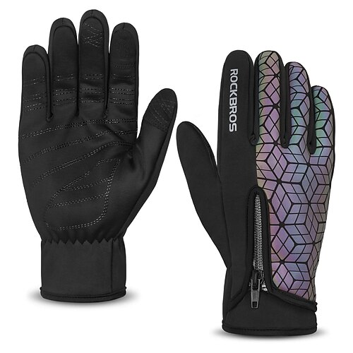 

ROCKBROS Winterhandschuhe Fahrradhandschuhe Touch- Handschuhe Winter Vollfinger Reflektierend Wasserdicht Windundurchlässig warm halten Sporthandschuhe Radsport / Fahhrad Schwarz und Weiß Mehrfarbig