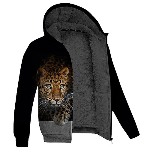 

Men's Fleece Jacket Full Zip Hoodie Fleece Hoodie Sherpa Jacket Blue Orange Brown Hooded Animal Tiger Graphic Prints Zipper Print Sports Outdoor Daily Sports 3D Print Fleece Streetwear Designer