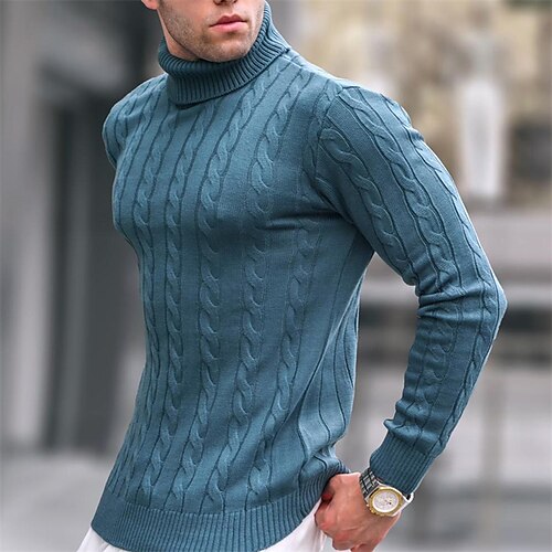 

Men's Sweater Pullover Sweater Jumper Ribbed Knit Cropped Knitted Solid Color Turtleneck Keep Warm Modern Contemporary Work Daily Wear Clothing Apparel Fall & Winter Brown Blue S M L