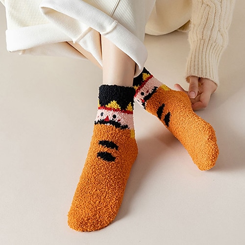 

Women's 1 Pair Socks Slipper Socks Warm Fashion Cute Polyester Cartoon Christmas Christmas Casual Daily Warm Winter Fall Green Blue Yellow