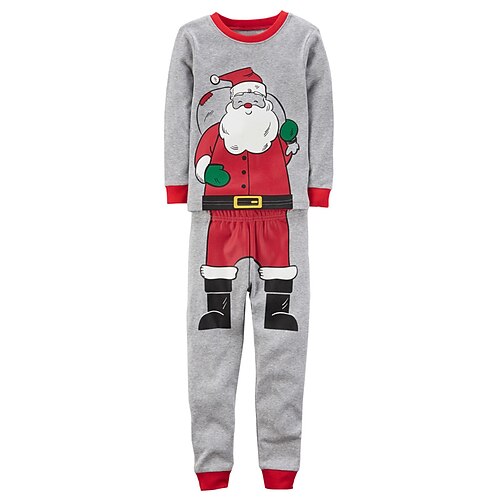 

Toddler Boys 2 Pieces Ugly Christmas T-shirt & Pants Pajama Set Long Sleeve Gray Santa Claus Crewneck Winter Fall Basic Home 3-7 Years