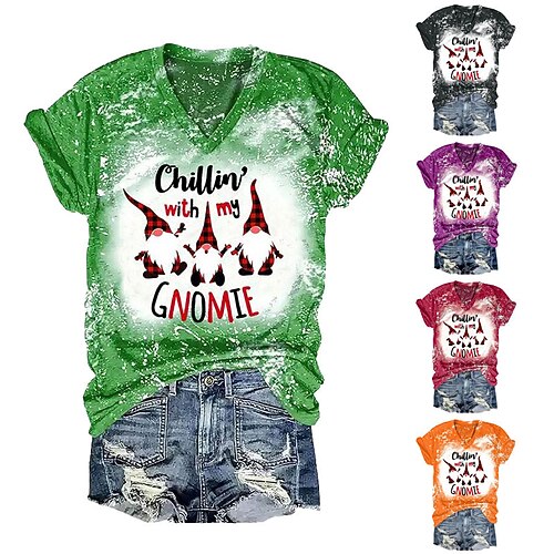 

Women's Plus Size Christmas Tops T shirt Tee Letter Santa Claus Print Short Sleeve V Neck Casual Daily Polyester Winter Fall Green Black