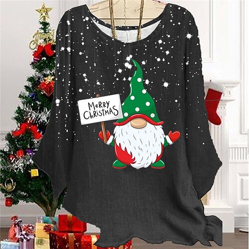 

Women's Plus Size Tops Christmas Elf Blouse Shirt Cartoon Santa Claus Print Long Sleeve Crewneck Casual Christmas Daily Polyester Winter Fall Green Light Green