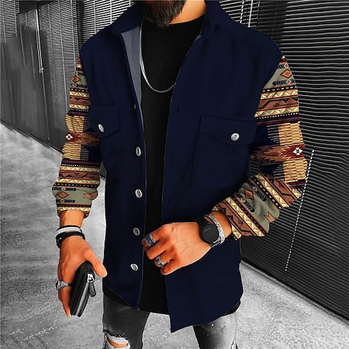 

Men's Coat Warm Sports & Outdoor Single Breasted Graphic Prints Geometry 3D Printed Graphic Turndown Vintage Jacket Outerwear Long Sleeve Pocket Fall & Winter