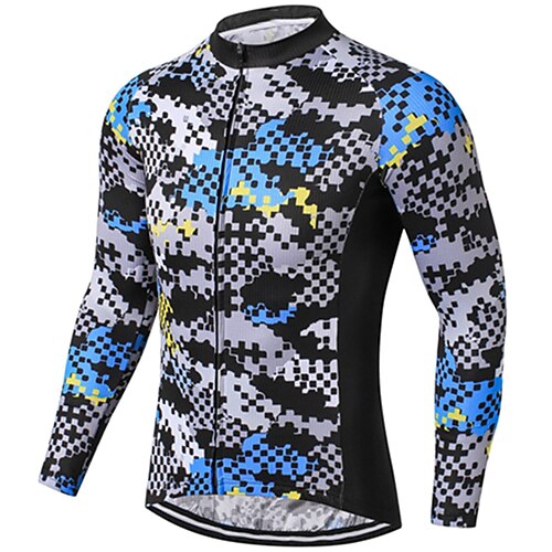 

21Grams Men's Cycling Jersey Long Sleeve Bike Jersey Top with 3 Rear Pockets Mountain Bike MTB Road Bike Cycling Breathable Quick Dry Moisture Wicking Reflective Strips Green Yellow Dark Blue Camo