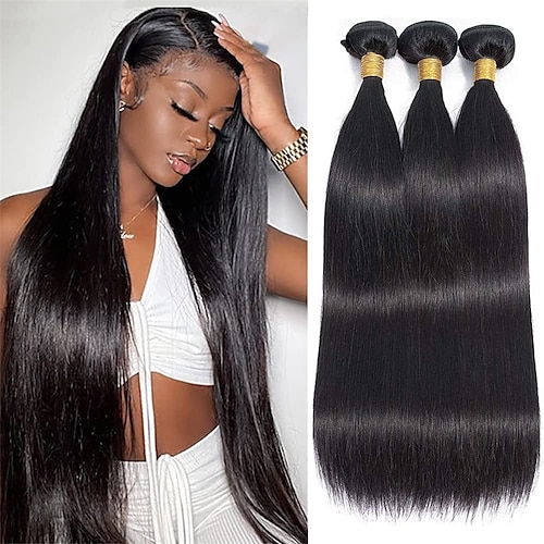 

Straight Hair Bundles Human Hair 3 Bundles (20 22 24 Inch) Weave Human Hair Bundles Natural Color 100% Unprocessed Virgin Brazilian Straight Hair Extensions