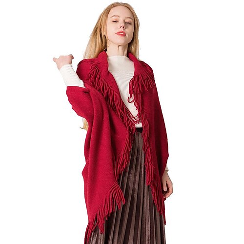 

Chemise Haussements d'épaules Femme Rouge vin Noir Rouge Plein Franges manche longue Casual basique Col V Normal Standard Taille unique