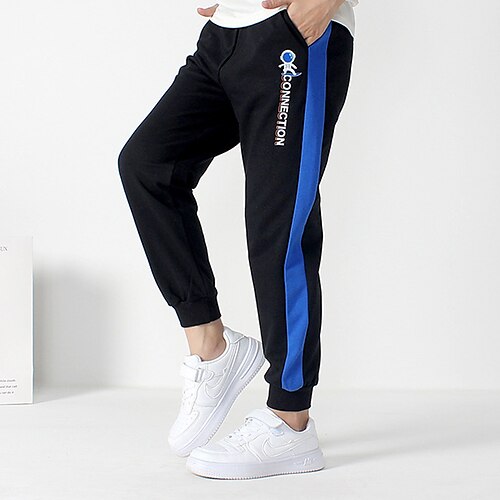 

Kids Boys Pants Trousers Embroidered Pocket Solid Color Letter Keep Warm Soft Comfort Pants School Fashion Daily Black Blue Gray Mid Waist