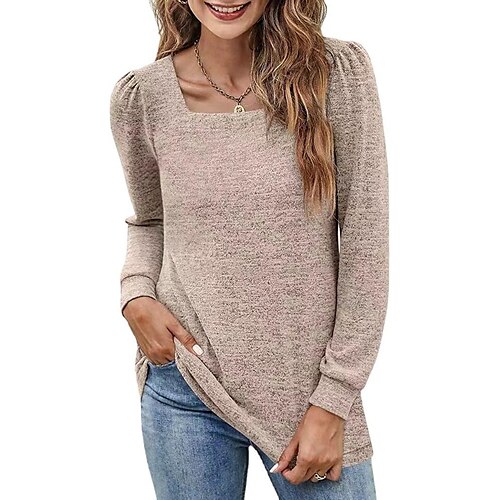 

2022 autumn and winter new independent station wisht-shirt solid color u-neck pleated long-sleeved casual women's bottoming shirt women