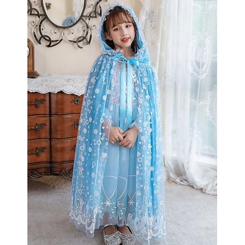 

Girls' Christmas Cloak Princess Elsa Costume Blue Snowflake Cape Christmas Accessories Movie Cosplay Costume Party Christmas Children's Day