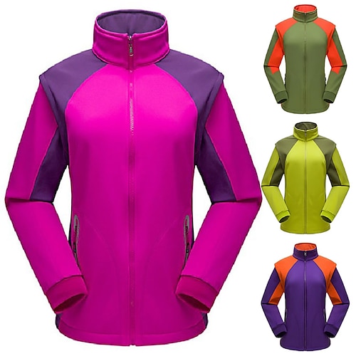 

Women's Hiking Softshell Jacket Rain Jacket Fleece Outdoor Thermal Warm Windproof Fleece Lining Breathable Outerwear Trench Coat Fluorescence Purple Army Green Rose Red / Lightweight