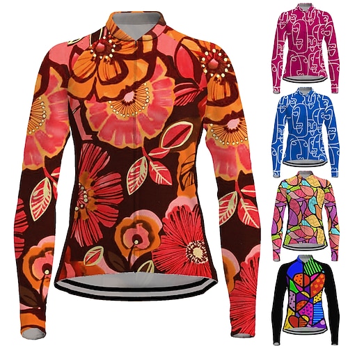 

21Grams Women's Cycling Jersey Long Sleeve Bike Jersey Top with 3 Rear Pockets Mountain Bike MTB Road Bike Cycling Breathable Quick Dry Moisture Wicking Reflective Strips Black Rosy Pink Red Floral