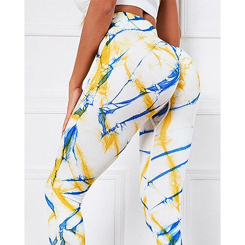 

Women's Seamless Leggings Scrunch Butt Tie DyeHigh Waist Yoga Fitness Gym Workout Leggings Butt Lift Bottoms YellowBlue Spandex Sports Activewear High Elasticity Skinny