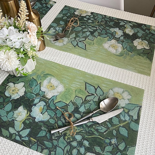 

Van Gogh Painting Printed Woven Placemat Vinyl Washable Heatproof Stain Resistant Mats PVC Placemats for Table Dining Office Kitchen Hotel Home Decor