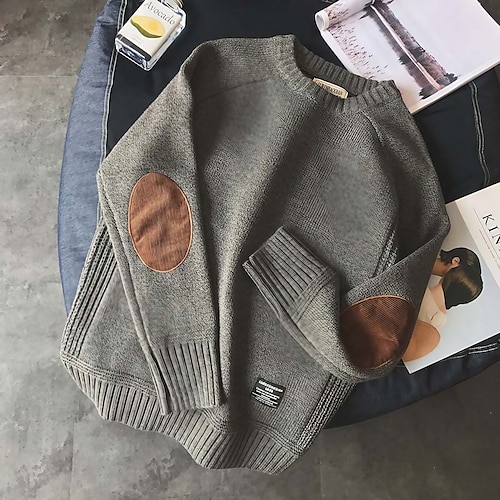 

Men's Sweater Pullover Sweater Jumper Knit Cropped Knitted Solid Color Crewneck Keep Warm Modern Contemporary Work Daily Wear Clothing Apparel Fall & Winter Camel Red & White M L XL