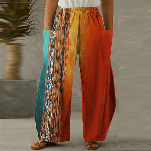 

Women's Plus Size Wide Leg Pants Trousers Pocket Print Gradient Casual Comfort Outdoor Daily High Full Length Winter Fall Rainbow XL XXL 3XL 4XL 5XL