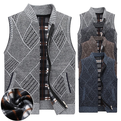 

Men's Sweater Vest Cardigan Sweater Zip Sweater Fleece Sweater Ribbed Knit Cropped Knitted Argyle Half Zip Warm Ups Daily Wear Going out Clothing Apparel Winter Spring & Fall Dark Gray Navy Blue M L