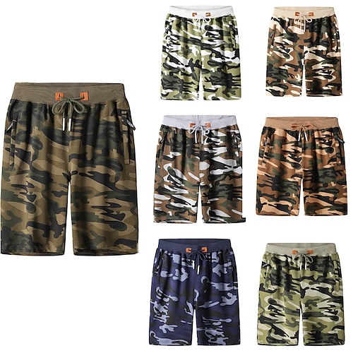 

Homens Activo Calção Bolsos Com Cordão Cintura elástica Côr Camuflagem Conforto Respirável Comprimento do joelho Casual Diário Para Noite Misto de Algodão à moda Simples Exército verde Camuflagem