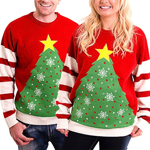 

Women's Ugly Christmas Sweater Pullover Sweater Jumper Knit Christmas Tree Crew Neck Stylish Casual Christmas Holiday Winter Fall Red S M L