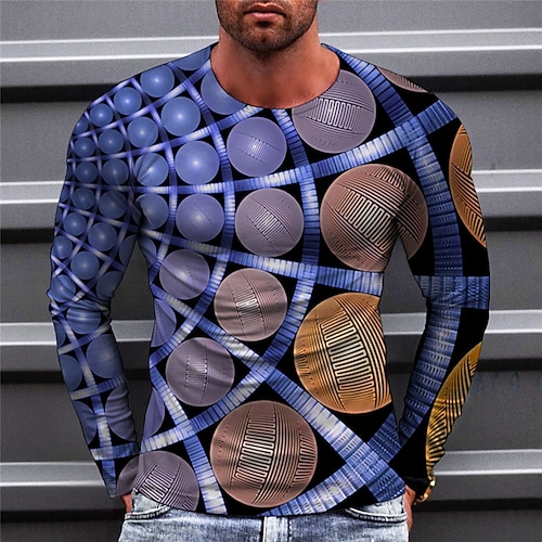 

Men's T shirt Tee Geometric Graphic Prints Crew Neck Green Blue Yellow Red Light Blue 3D Print Outdoor Street Long Sleeve Print Clothing Apparel Basic Sports Designer Casual