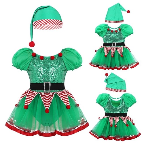 

Santa Claus Elf Christmas Hat Fancy Christmas Dress Girls' Christmas Christmas Christmas Eve Kid's Party Christmas Polyester Dress Hat