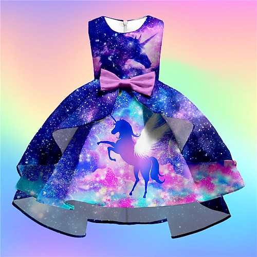 

Bambino Da ragazza Vestito Animali Cielo stellato Unicorno Vestito svasato Al ginocchio Vestito Formale Con balze Girocollo Senza maniche Elegante Vestito 3-10 anni Inverno Viola