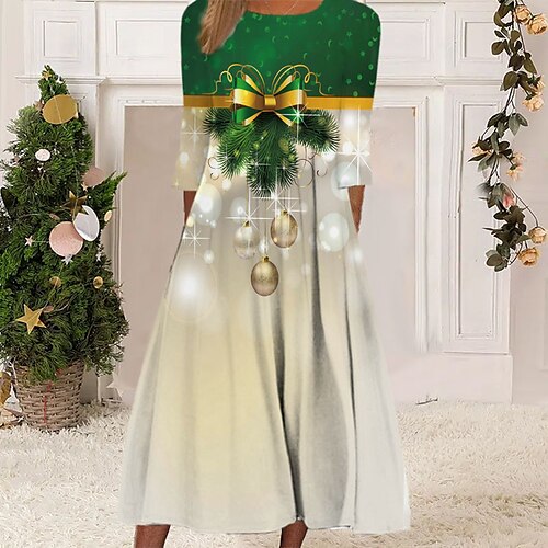 

Women's Christmas Casual Dress Shift Dress Midi Dress Midi Dress Green Wine Red 3/4 Length Sleeve Snowflake Ruched Winter Fall Autumn Round Neck Fashion Daily 2022 S M L XL XXL 3XL
